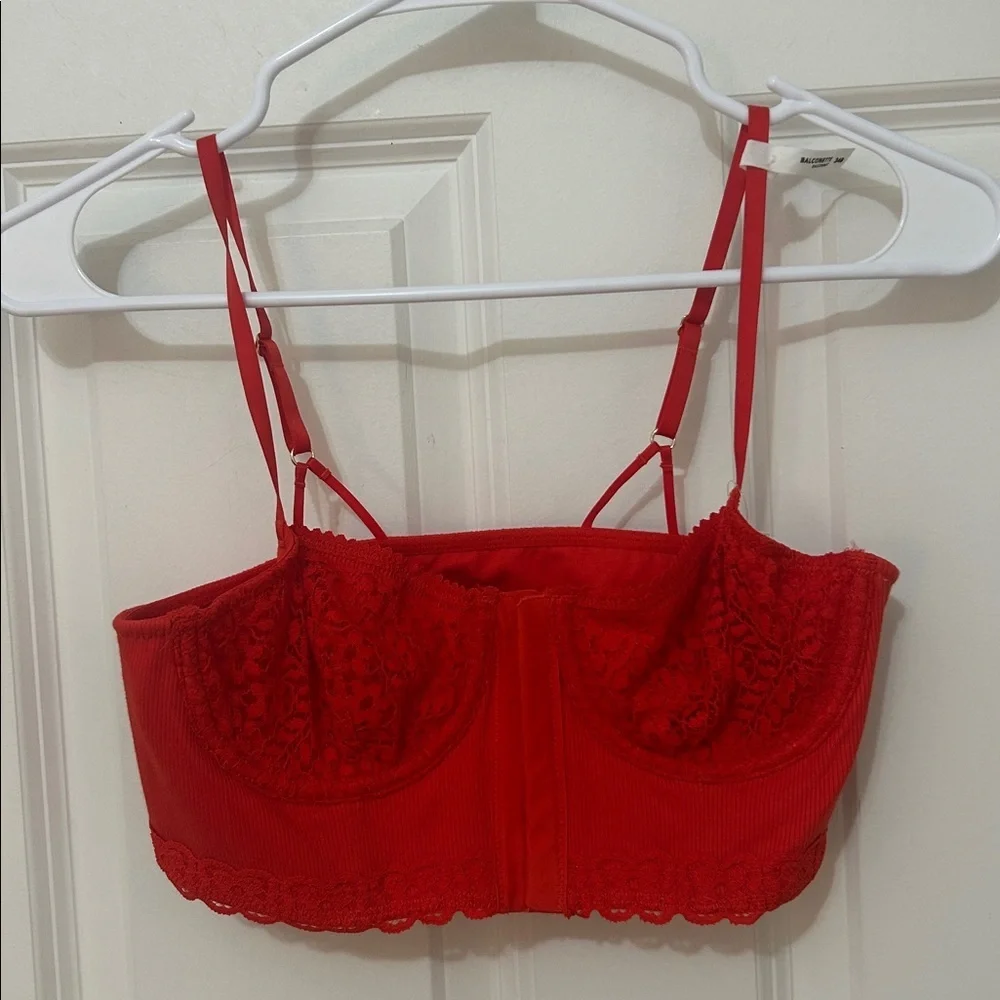 Aerie show off cozy rib unlined corset bra size 34B red adjustable straps Y2K